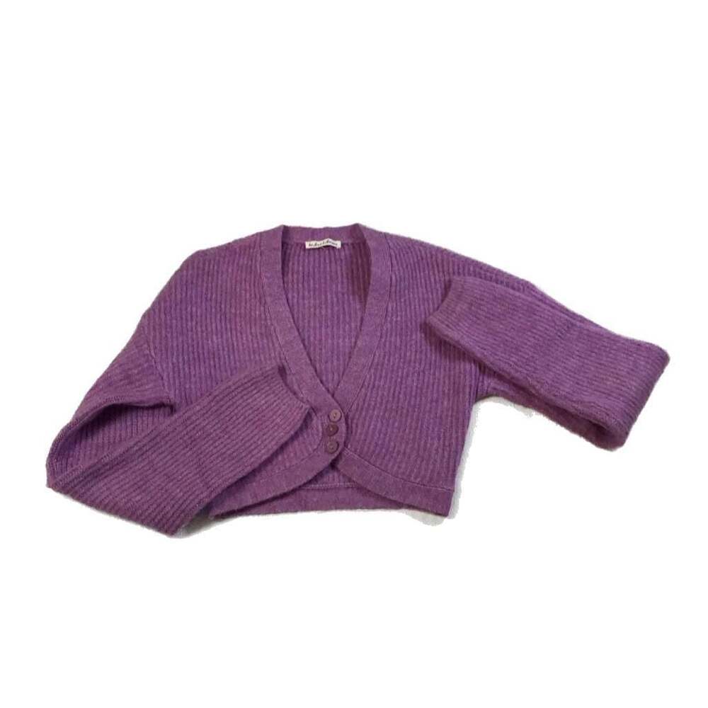 For Love & Lemons Purple Cropped Ribbed Cardigan purple Lavender Women’s M